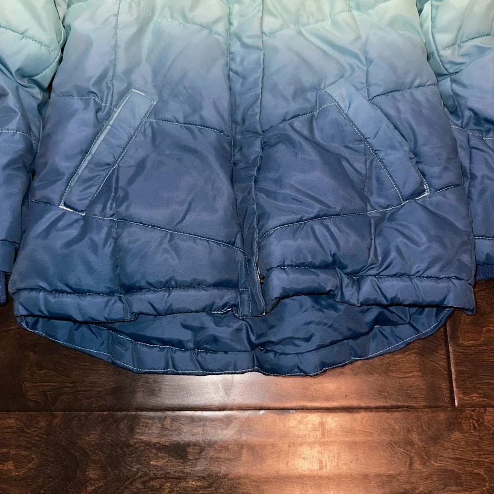 Justice Aqua Mist Gradient Ombré Blue Puffer Jacket Coat Girls Size 6/7